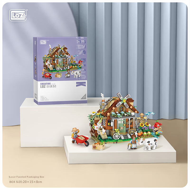 Loz Children's Building Blocks Toy Street View Assembly Model Adult Healing Ornament Mid-Autumn Festival Gift 1281 Farmhouse