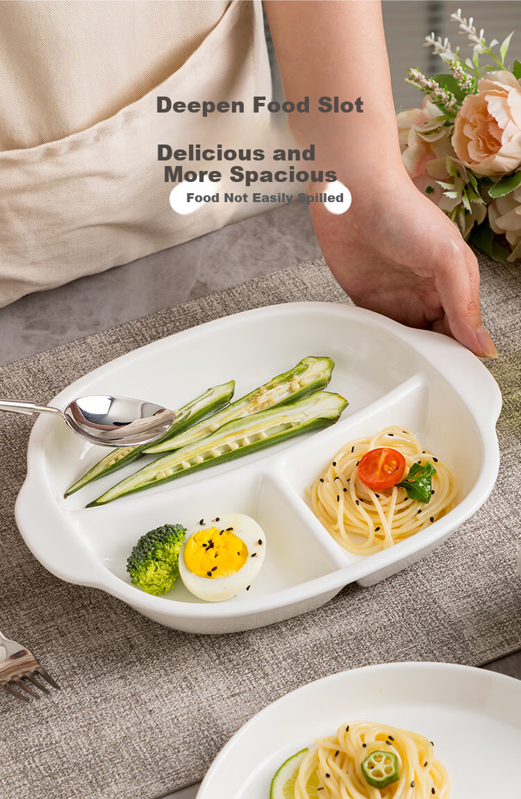 Banwushenghuo Ceramic Divided Plate for Weight Loss, 211 Compartments, High-Quality Three-Section Breakfast Plate with Weight Control Desig 2