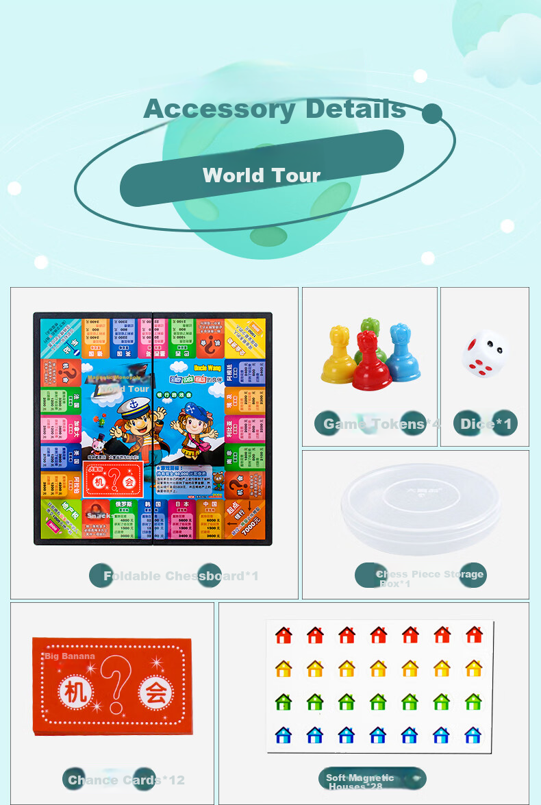 Dafuweng Magnetic World Tour Game Deluxe Edition Board Game, Magnetic Foldable Portable Children's Strong Hand Chess Toy 8078 6