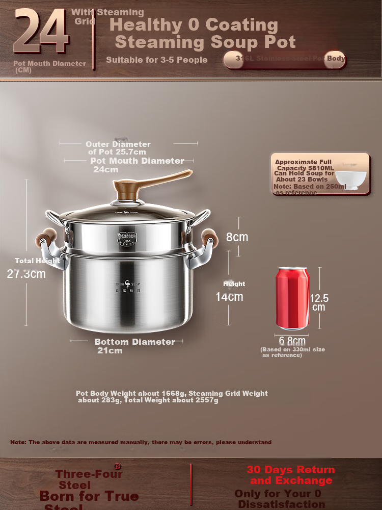 SSGP Tangguo 316L Stainless Steel Steamer Pot, Food-Grade Thickened Household Cooking Pot with Steamer Basket, 24cm, 38332 9