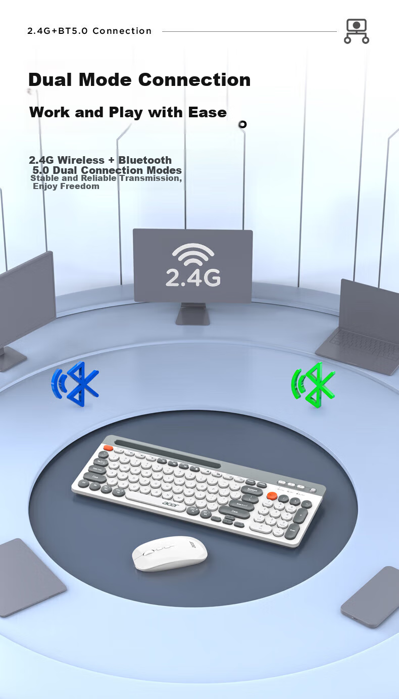 Acer Wireless Keyboard And Mouse Combo, Bluetooth Tri-Mode Silent Office Rechargeable Long Battery Life Mechanical Feel Compatible with Desktop Computers, Laptops, Mac Tablets, And Smartphones 3