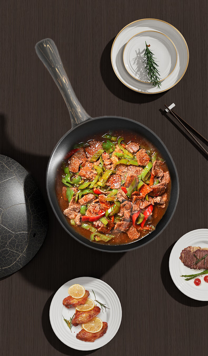 OLODE [Xuanwu Titanium Shield] Non-Stick Frying Pan Household Stir-Fry Pan Titanium Rock Cast Dragon Turtle Pan Compatible with All Stoves Low Oil Smoke 19