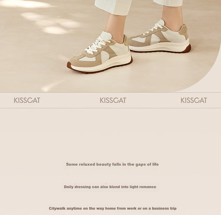 KISS CAT Ququeide Training Shoes, Forrest Gump Shoes, Thick-Soled Training Shoes, White Sneakers for Women KA64150-54, Oatmeal Color, Size 37 2