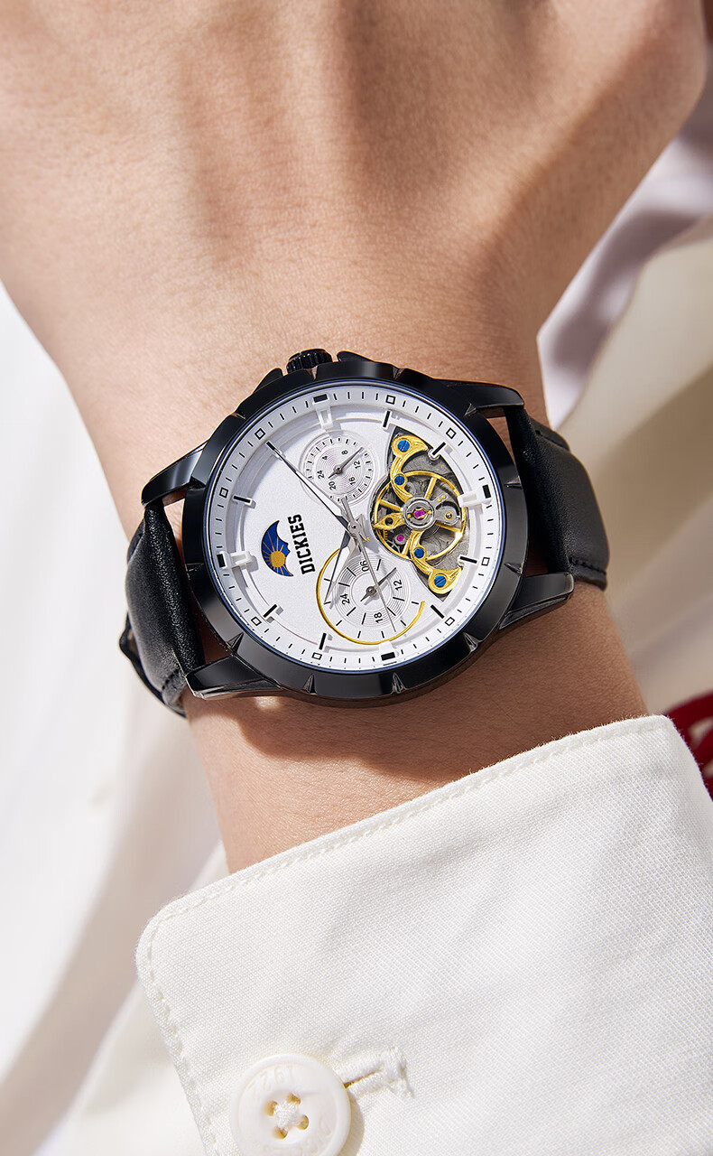 Dickies Men's Watch, Student Calendar Fully Automatic Skeleton Mechanical Watch, Luminous Gift, 2026 New Model CL-713, Black And Silver 1