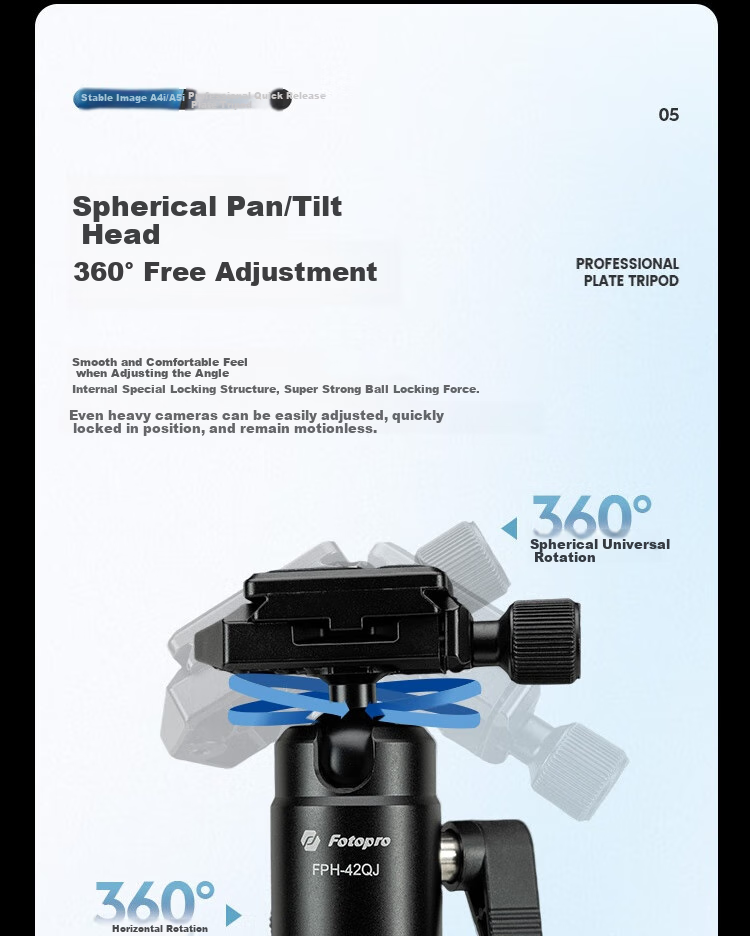 Fotopro A5i+55QS+SJ-85, Buckle Design Panoramic Ball Head, Variable Monopod, Mirrorless Digital Camera Photography Tripod, Feather Gray 10