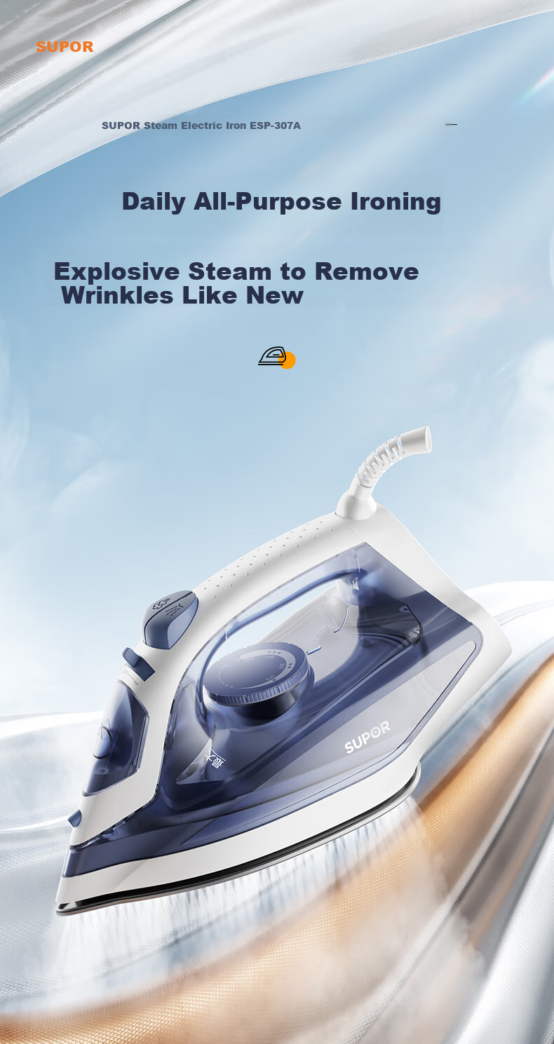SUPOR Electric Iron, 100g/min [Explosive Steam], 220ml Household High-Power Small Portable Ironing Machine, Bean-Shaped Iron for Clothes And Quilts, 303A Group Purchase 2
