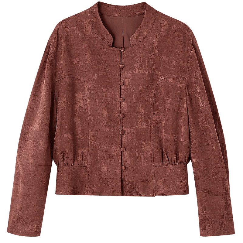 Demana [Rulan Tuyou] Spring and Autumn National Style New Chinese Stand Collar Jacquard Button Pleated Short Jacket for Women