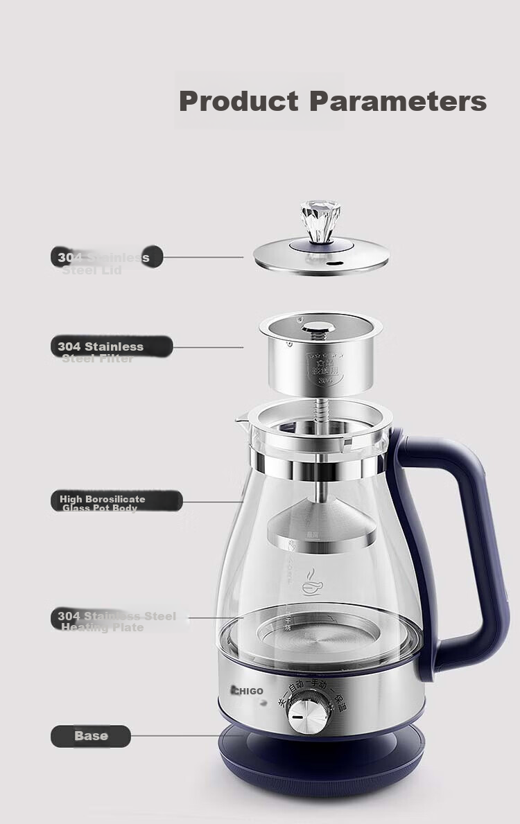 CHIGO 1L Health Pot Electric Tea Kettle 316 Stainless Steel Spray Steaming Tea Maker Multi-Function Tea Brewing and Boiling Kettle 17