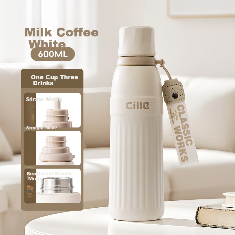 Cille Insulated Water Bottle, Large Capacity, 316 Stainless Steel Cup, with Straw for Students, Suitable for Men And Women, Outdoor Sports And Car Use