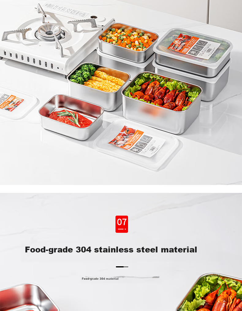 KATEI STORY Japanese 304 Stainless Steel Food Storage Container, Food-Grade Refrigerator Fresh-Keeping Freezer Storage Box, Meat Prep Container, Portioning Box 11