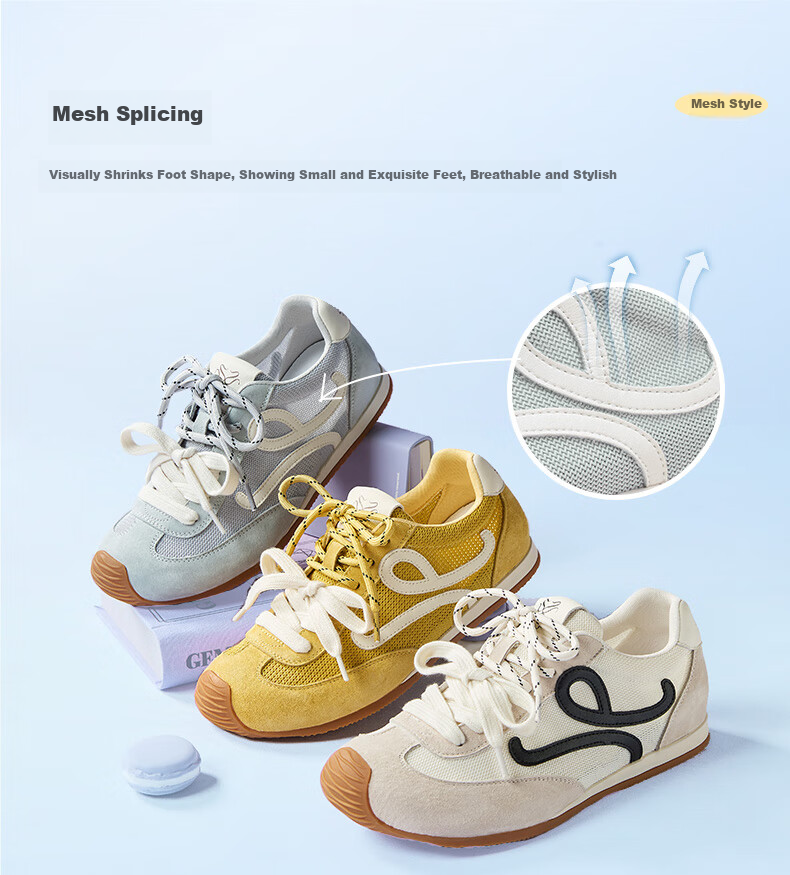 BASTO [Zhang Yuexi's Choice] Candy-Colored Height-Increasing Training Shoes, Slanted Casual Forrest Gump Shoes for Women, Yellow, Size 36 7