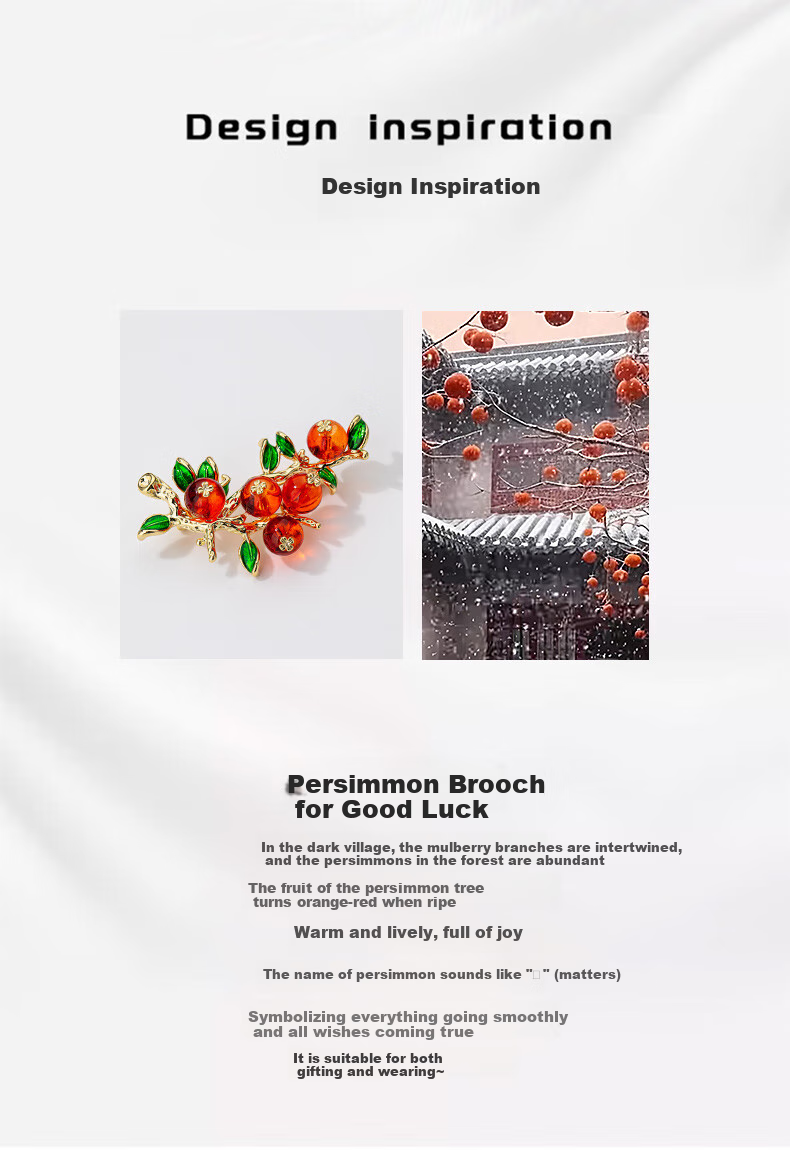 Qlady Wishing You Good Luck Persimmon Brooch, High-End Women's Light Luxury Elegant Corsage Pin, Suit Accessory, Mid-Autumn Festival And Birthday Gift 2