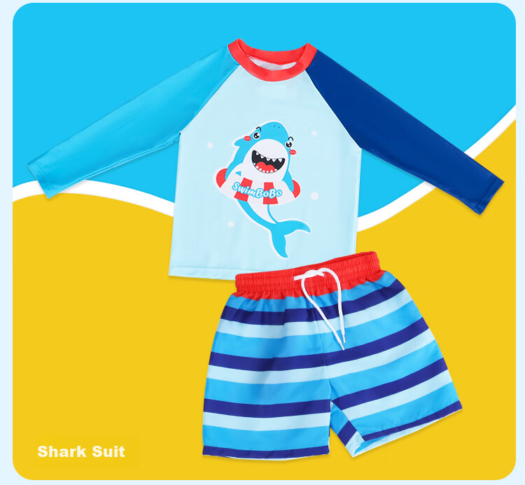 Swimbobo Children's Swimwear, Boys' Two-Piece Swimsuit, Beginner Swimming Gear, Cartoon Crocodile Design, Long-Sleeve Two-Piece Swimsuit, Size 90 6