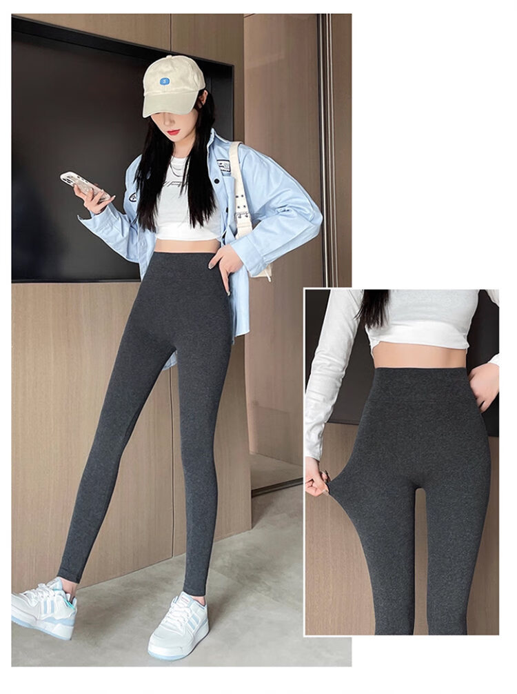 LangSha Black High-Waist Sharkskin Pants for Women Autumn Winter New Thickened Fleece Warm Slim Fit Casual Outerwear Leggings 5