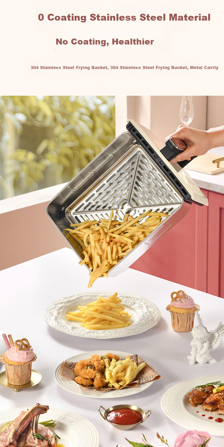 Liven Air Fryer for Home Use, Non-Coated 304 Stainless Steel Frying Basket Inner Pot, 7L Visible Large Capacity Can Roast Whole Chicken, Metal Interior No Need to Flip Food in Oven KZ-J7179 4