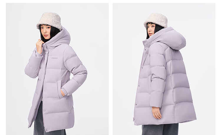 BOSIDENG Women's 25-Year 90% Down Thickened Hooded Loose Mid-Length Winter Coat in New Year Red 4