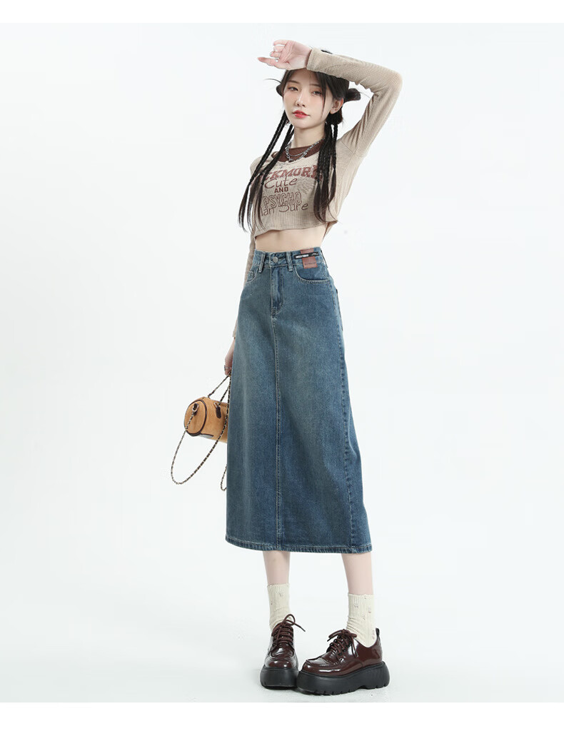 Langsha Women's Denim Skirt 2026 New High-Waist A-Line Slimming Back Slit Casual Mid-Length Pencil Skirt 11
