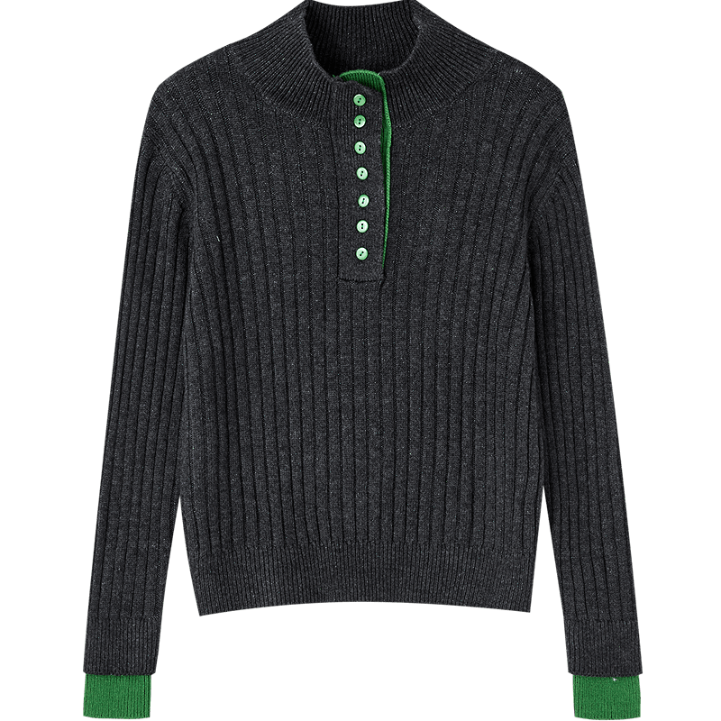Demana [Cloud Breath Wool] Winter Elegant Stand Collar Half-Placket Colorblock Soft Stretch Slimming Knit Sweater Top
