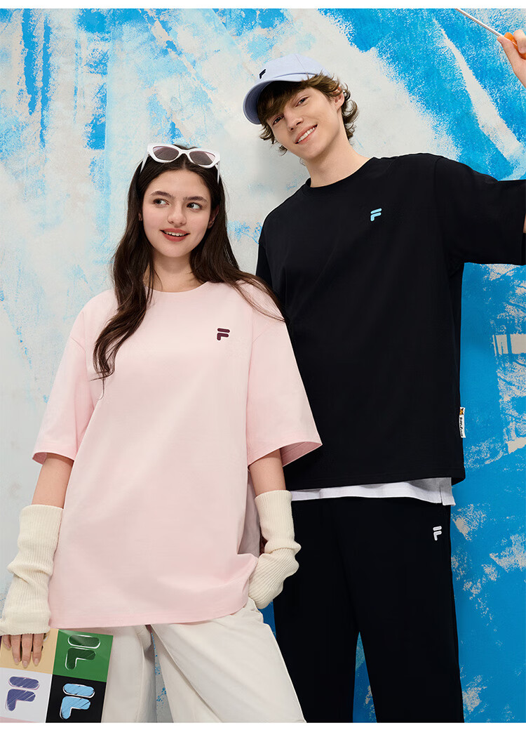 FILA FUSION Fashion Brand Zhang Hao Couple Knit Short Sleeve Shirt 2026 Spring Casual Loose Pure Cotton T-Shirt 19
