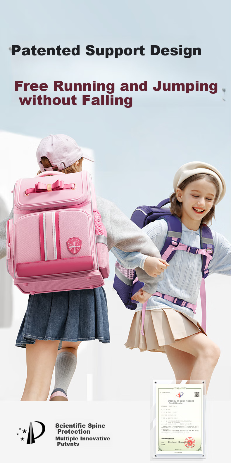 Jianqiaoshu Schoolbag for Primary School Girls, Children Grades 1-4, Spine-Protecting, Load-Reducing, Stylish, Large-Capacity Backpack, Purple-Pink, Small Size 7