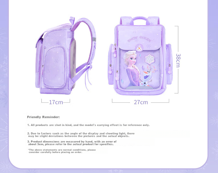 Disney Backpack for Primary School Students Grades 1-3, Spine-Protecting, Load-Reducing, Stylish Children's Backpack, Birthday Gift, Elsa Princess Gift Box 12