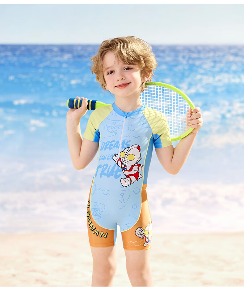 Youyou & Classic Ultraman Children's Swimwear Large Kids One-Piece Thermal Sun Protection Swimming Set 3-Piece 35468 Navy XL 7