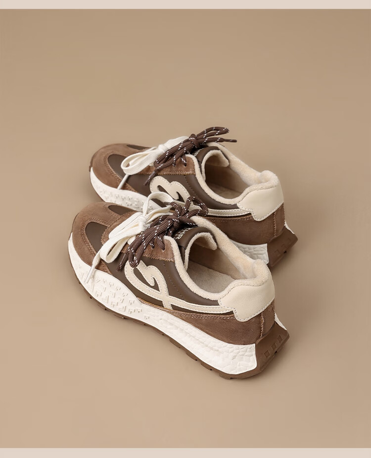 ZHR Fleece-lined German Shepherd Training Shoes Women Winter Warm Cotton Shoes Retro Versatile Thick-soled Women’s Shoes KS271A Brown Size 37 8