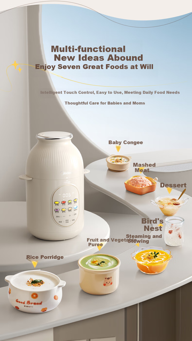 Midea Food Processor, Baby Food Maker, All-In Multifunctional Automatic Infant Rice Paste Maker, Home Use High-Speed Blender for Filling And Grinding MJ-HJX31 12