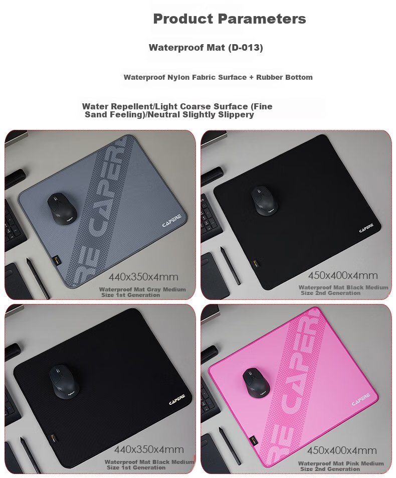 CAPERE Waterproof Nylon Mouse Pad, Cordura Coarse Surface Neutral Pad, Computer Accessory Gaming Mat, [Zhuifeng] Black 350x250x3mm Nylon Pad 4