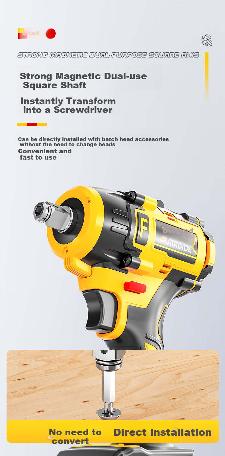 Airuide 780N Lithium Battery Electric Wrench, High Torque Brushless Electric Wrench, Impact Wrench, Electric Drill, Pneumatic Impact Wrench, Socket Set, Power Tool 6