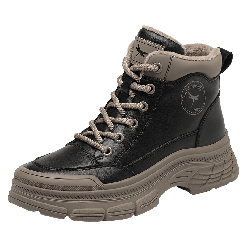 RED DRAGONFLY Women's High-Top Autumn Winter Fleece-Lined Warm Martin Boots Niche Thick Sole Height-Increasing Work Boots EXC450761 Black Size 37