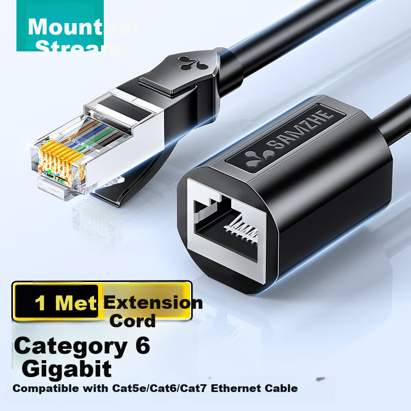 SAMZHE Network Cable Extender, RJ45 Ethernet Port Connector Extender, Cat6 Gigabit Network Broadband Male to Female Interface Twisted Pair Connection Cable, Pure Copper, 1 Meter, 610YC