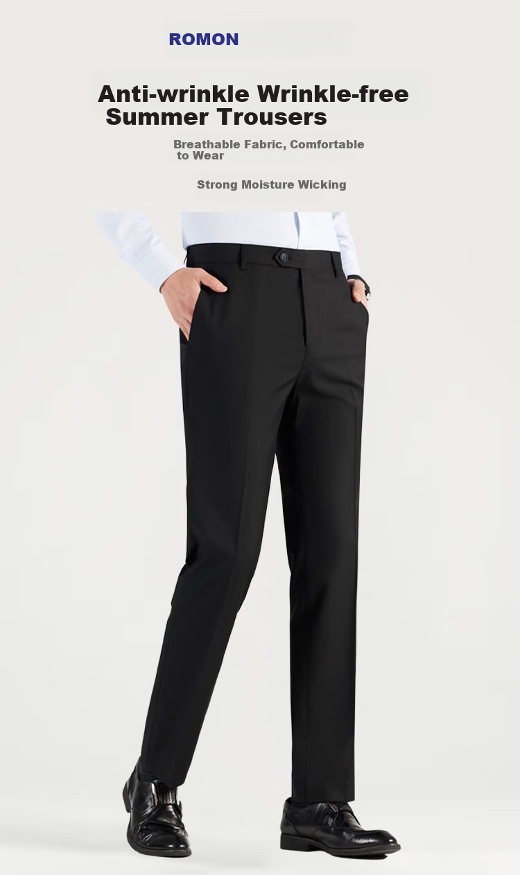 ROMON [Wrinkle-Resistant And No-Iron] Lightweight Dress Pants for Men, Casual Business Straight-Leg Trousers for Young And Middle-Aged Men, Dad's Long Pants 1