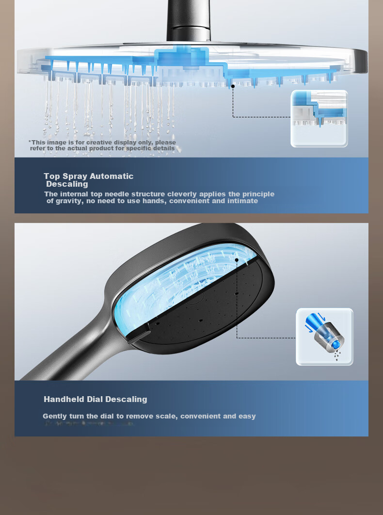 HEGII Shower Head D45, Descaling Self-Cleaning Square Tube Bathroom Shower Set DMF956B-334C 10