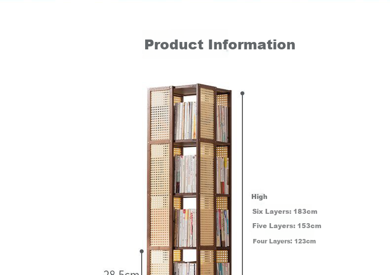 Yimo Rotating Bookshelf, Multi-Tier Floor-Standing Storage Display Rack for Home Living Room, Plastic Rattan, Four-Tier, Tea Color 14