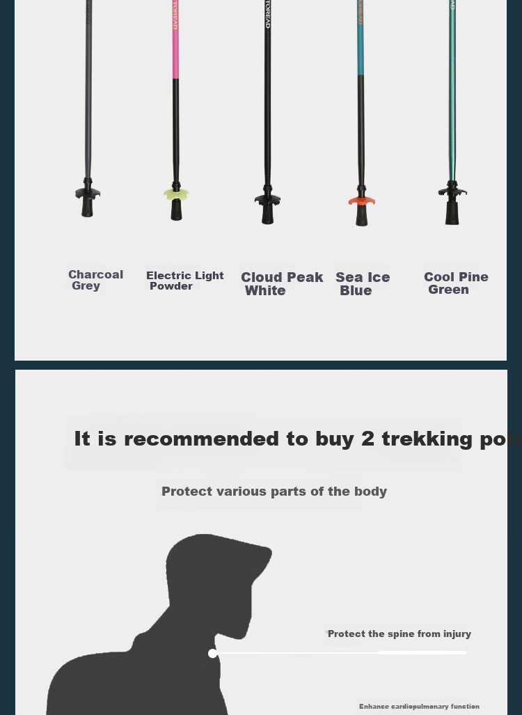 TOREAD Kana Mountain Trekking Pole, 3K Carbon Fiber Outdoor Equipment, 5-Section Foldable Telescopic Climbing Pole, Sea Ice Blue 14