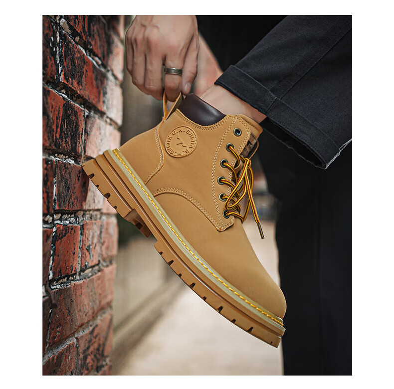 G.N.Shi Jia [Zhang Ruoyun Style] Men's Martin Boots Autumn Winter New Couple High-top Yellow Boots Outdoor Non-slip Work Shoes 9