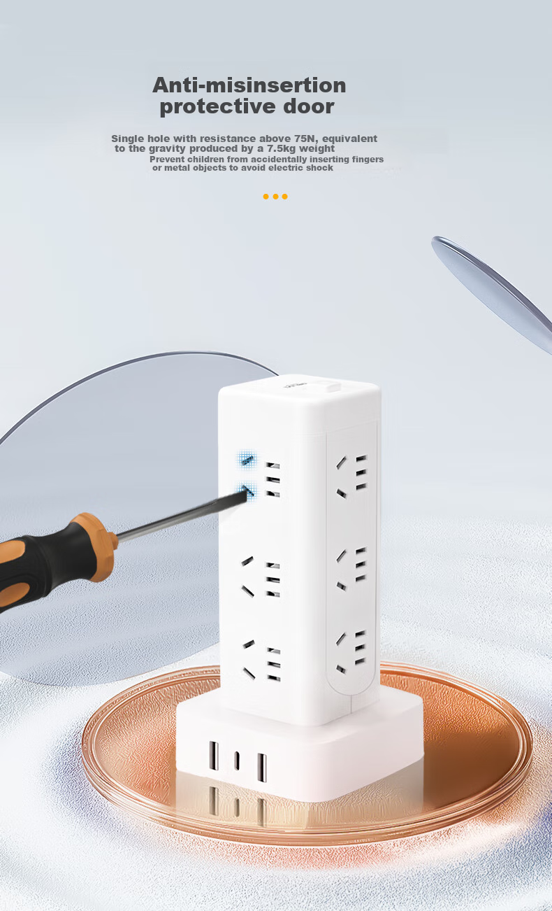 DELIXI Floor-Standing Socket/tower Desktop Socket/power Strip/extension Cord/extension Board/power Bar/power Strip with Master Switch, 8 Outlets, Five-Hole, 1.7 Meters 11