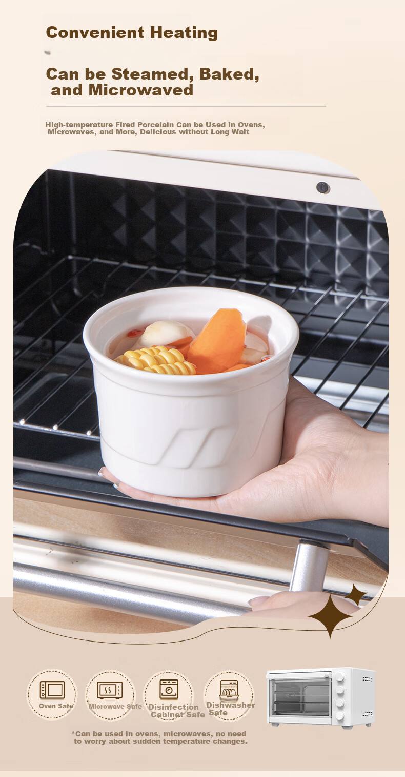 Beisesi Ceramic Bowl, Stew Pot, Small Bird's Nest Cup, Double Boiler Pot, Individual Steaming Bowl, Steamed Egg Cup with Lid, Soup Stew Pot, 200ml 6