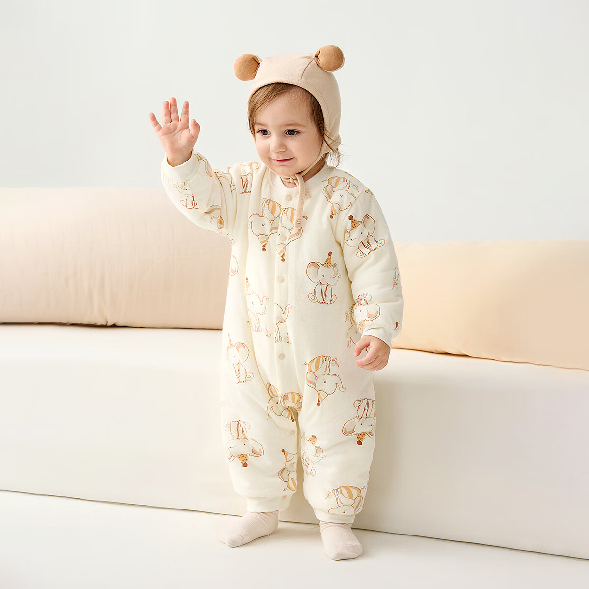 TONGTAI Baby Cotton Padded Romper Autumn Winter Newborn Cotton Jumpsuit Yellow 90cm