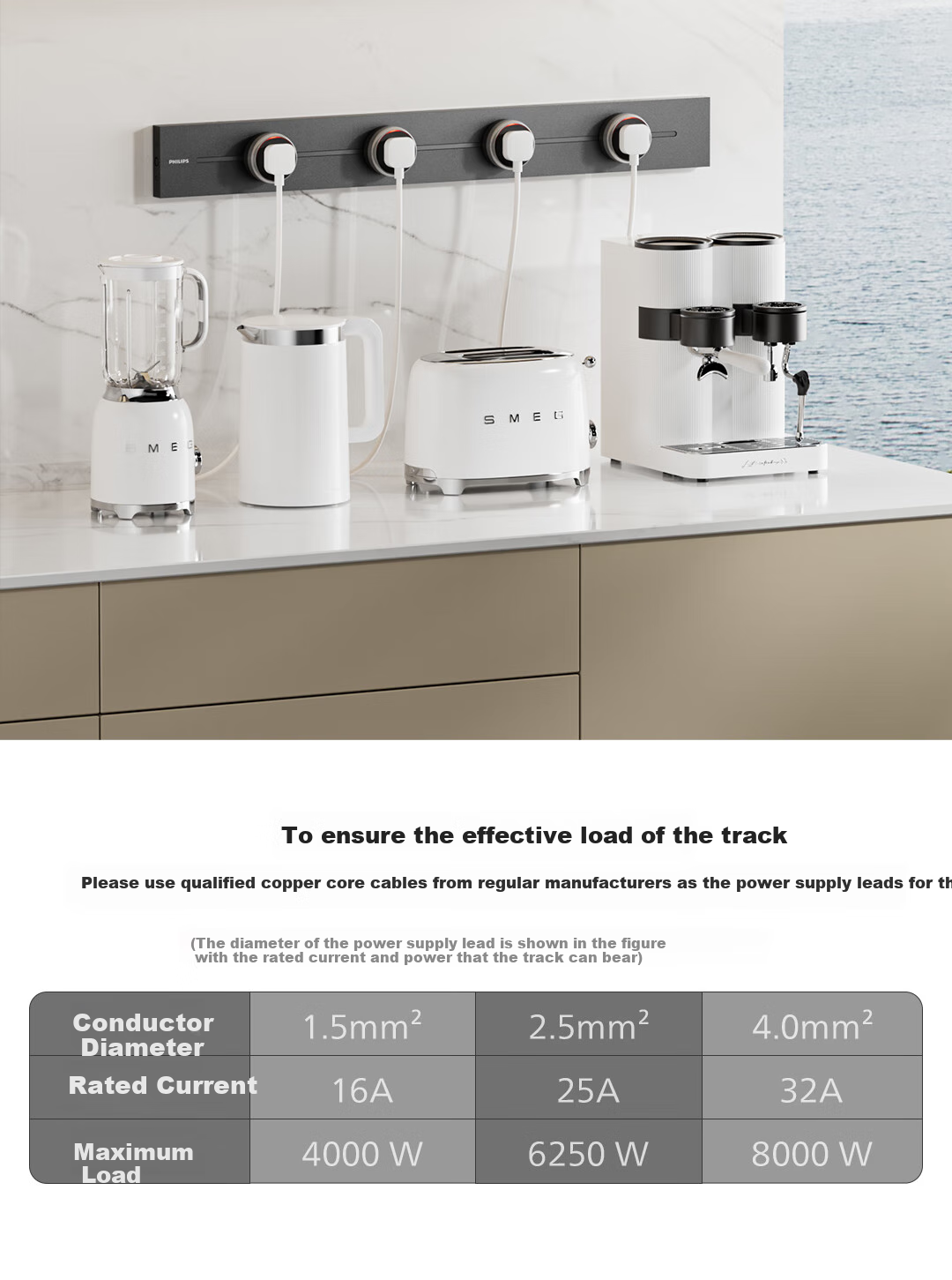 PHILIPS Surface-Mounted Track Socket Switch Panel, Wall-Mounted without Slots, Movable Sliding Rail Panel for Sideboard, Track-Type Sliding Power Strip, 42cm Track + 2 Adapters, Black 10