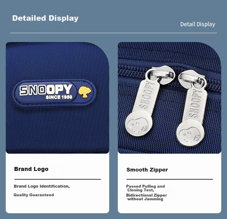 SNOOPY Middle School Backpack, Large Capacity with Multiple Compartments, for Grades 4-9 Boys And High School Students, Double Shoulder Bag, Navy Blue 27