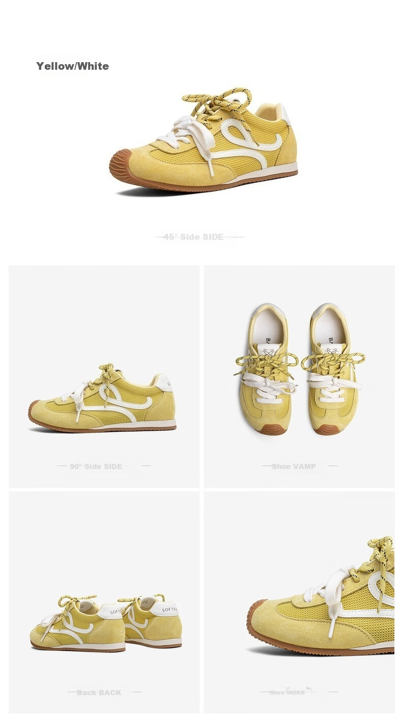 BASTO [Zhang Yuexi's Choice] Candy-Colored Height-Increasing Training Shoes, Slanted Casual Forrest Gump Shoes for Women, Yellow, Size 36 22