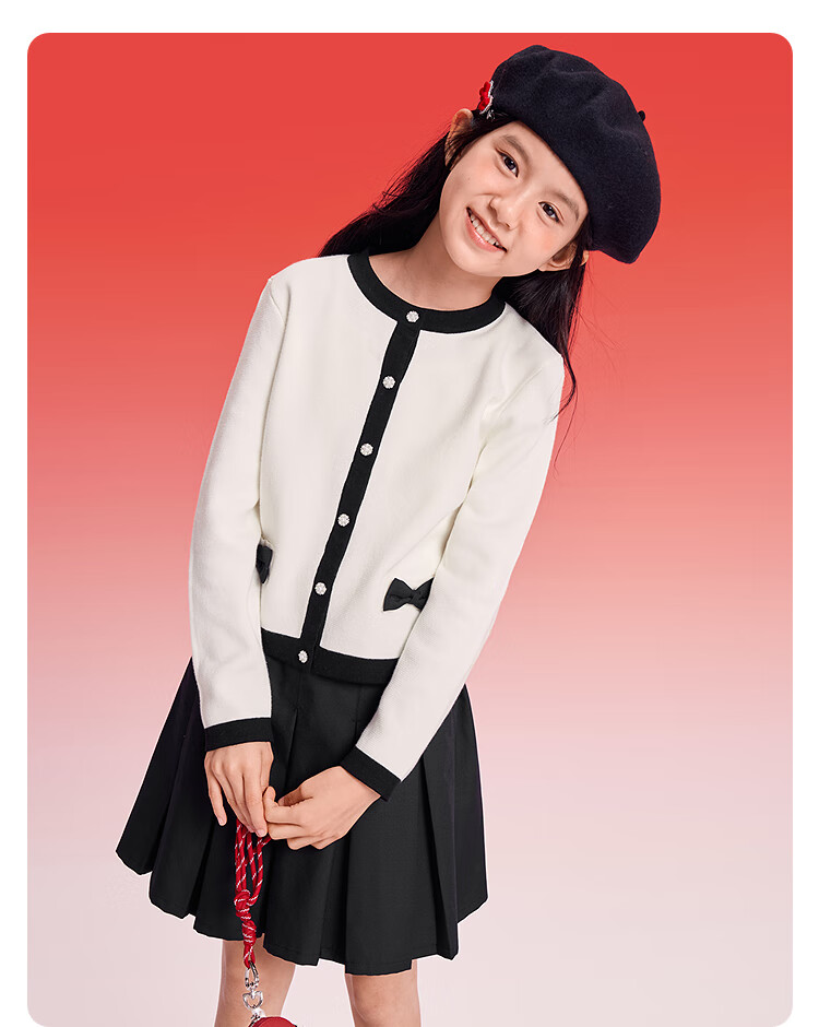 Balabala Kids Clothing Girls' Set 2025 New Spring Autumn Red Little Chanel Style Two-Piece Sweet Dress 6