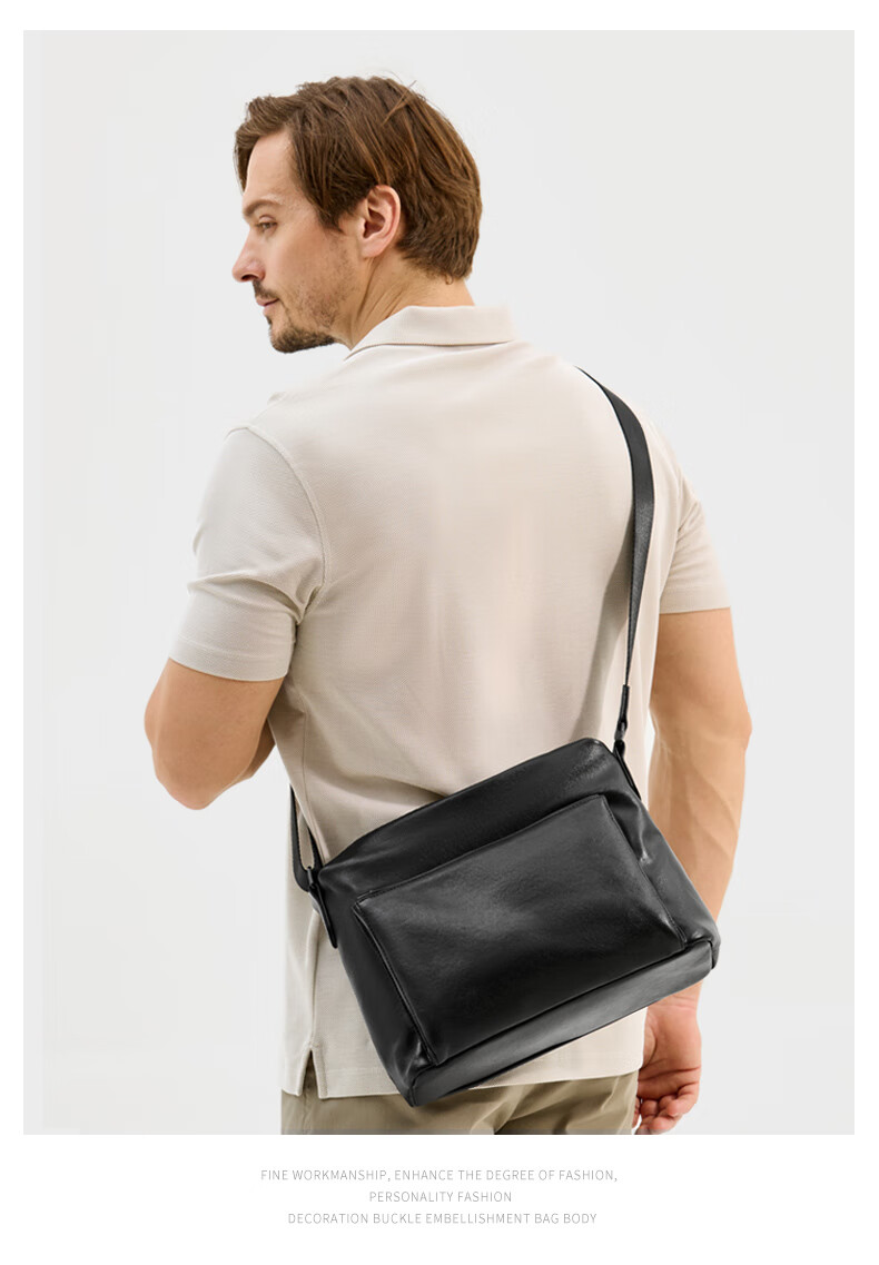BJIAX Genuine Leather Crossbody Bag Large Capacity First Layer Cowhide Shoulder Bag Men's Commuter Casual Bag 3