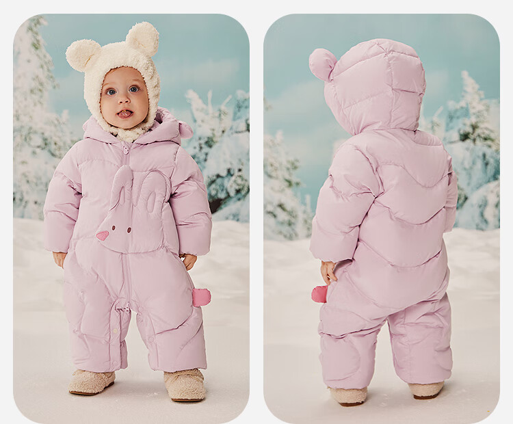 Minibala 【Water-Repellent Velvet】Unisex Kids Down One-Piece Suit Baby Three-Protection Romper 2025 Autumn Winter 8