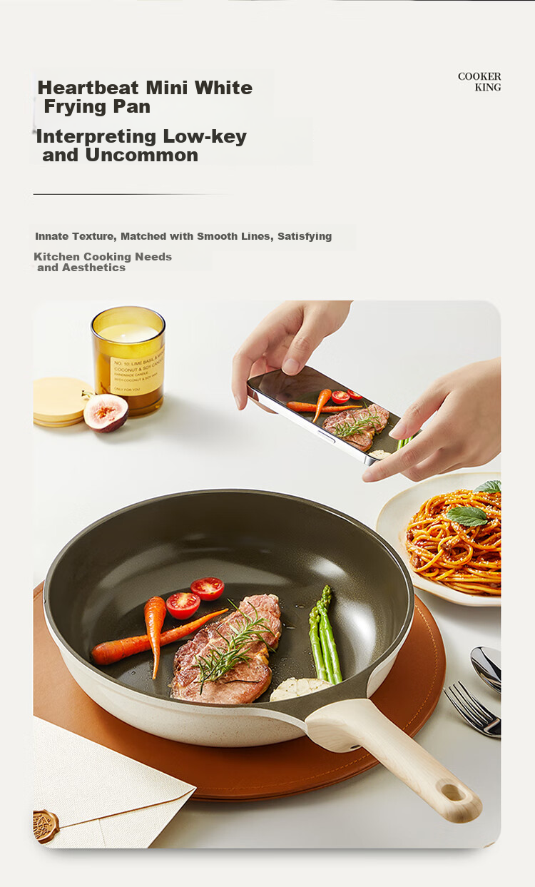 COOKER KING Titanium Shield Frying Pan, Flat Bottom Pan, Maifanshi Color Non-Stick Pan, Multifunctional Easy-Clean Low-Smoke Frying Pan, 26cm 11