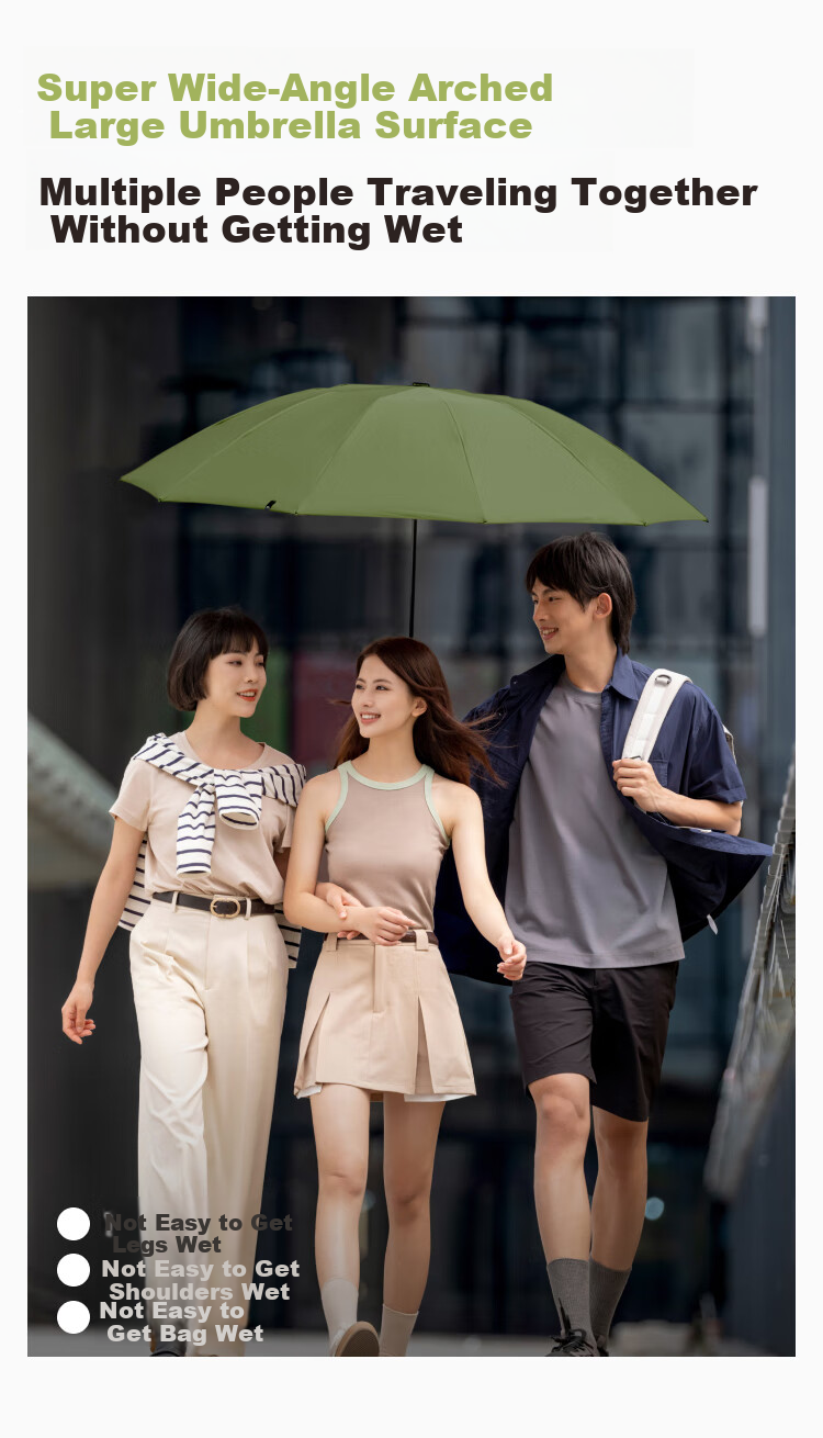 Beneunder Automatic Umbrella, Sun And Rain Umbrella, Tri-Fold Reinforced Folding 8-Rib Umbrella, Obsidian Black 3