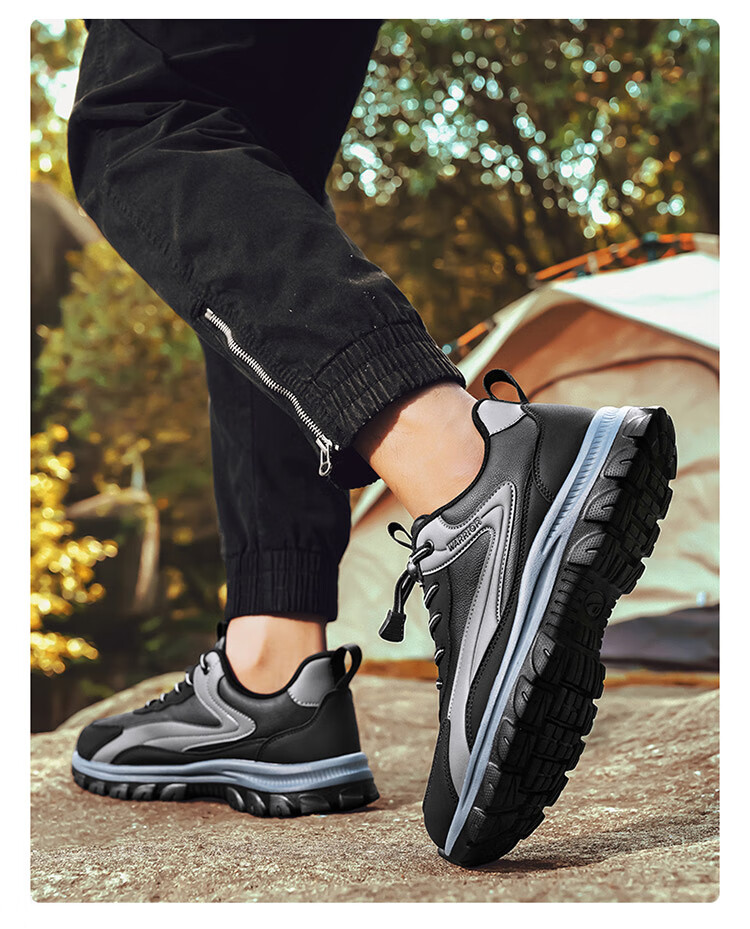 Warrior Men's Autumn Casual Sports Soft Sole Slip-On Leather Waterproof Non-Slip Walking Shoes Black Size 43 11