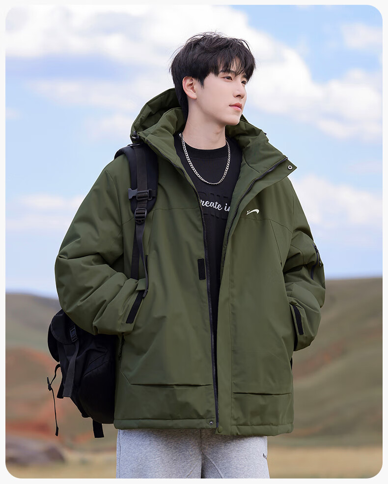 Guirenniao Men's Workwear Cotton Jacket Winter New Thickened Cold-Resistant Hooded Khaki L 5